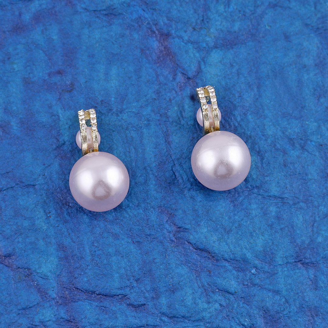 Double Circle Pearl Zircon Earrings