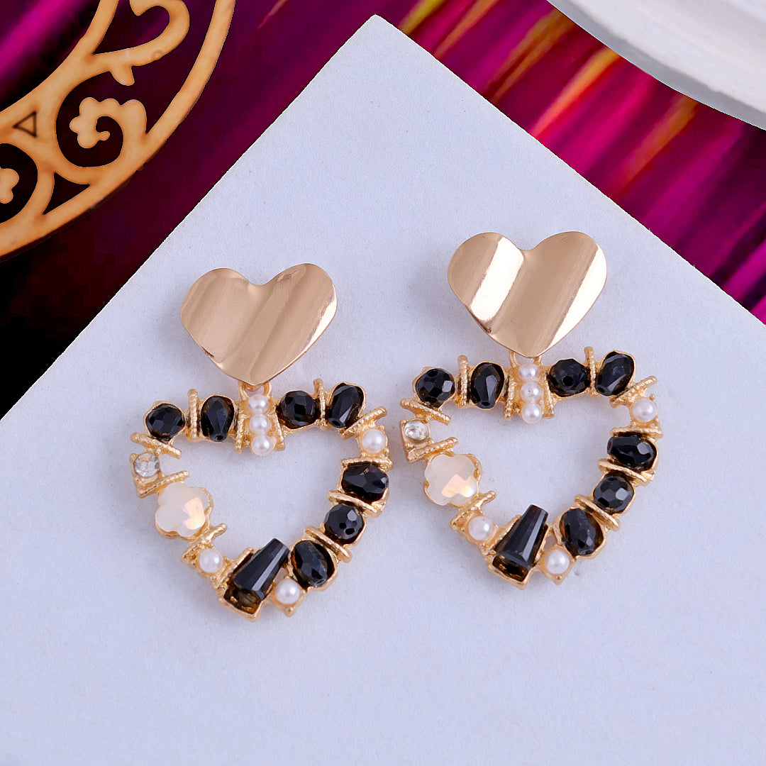 Rhinestone Pearl Heart Earrings