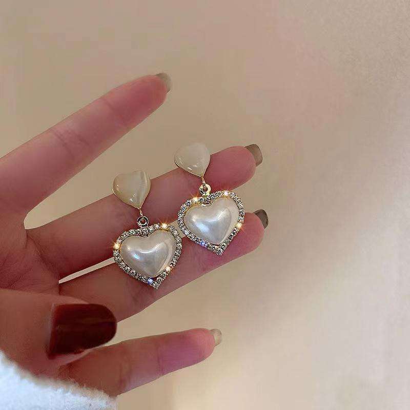 White Heart Crystal Earring