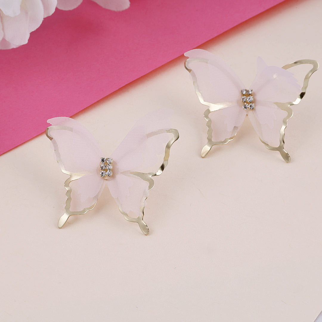 Gold Plated Pink Butterfly Earrings