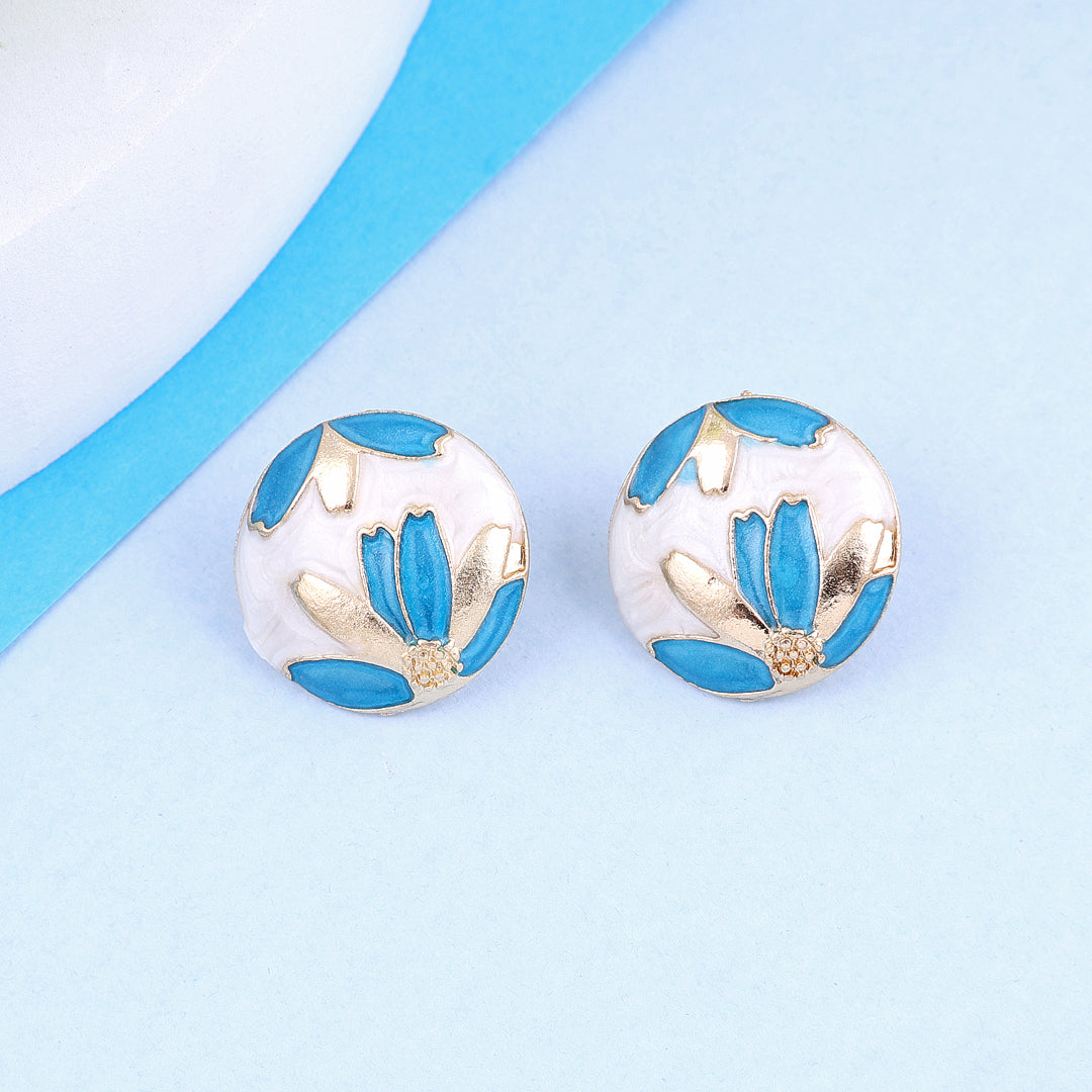 Enamel Drip Oil Blue Stud Earrings