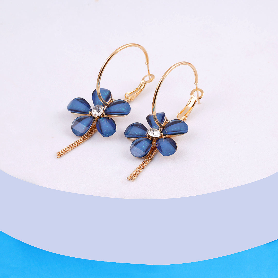 Blue Flower Hoop Earrings