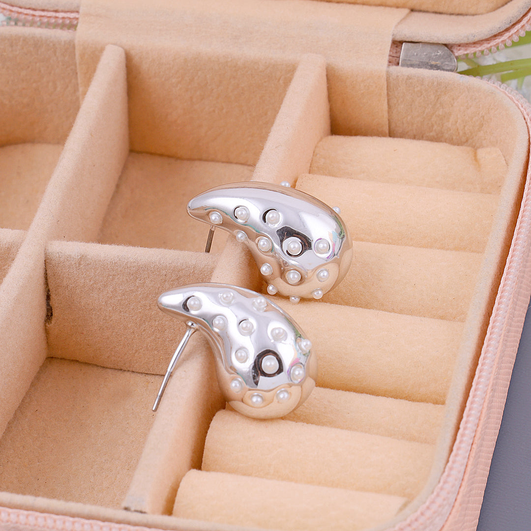 Silver Eye Drop Stud Earrings