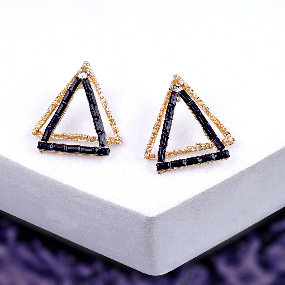 Double Triangle Black Goldish Earrings