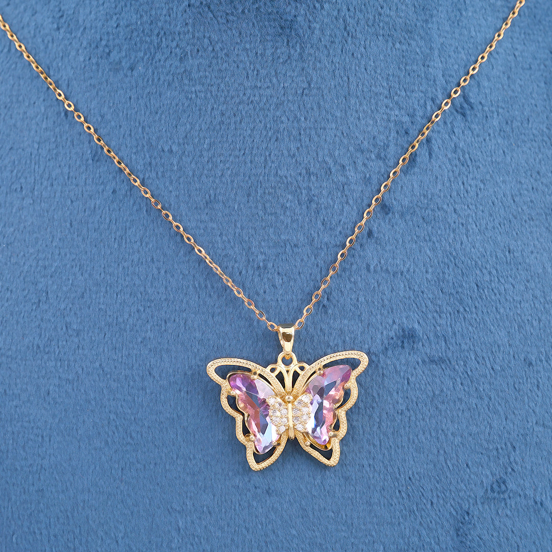 Golden Plated Crystal Butterfly Necklace