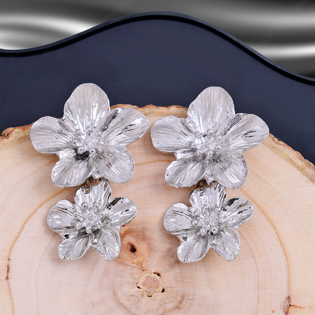 Silver Flower Drop Earrings