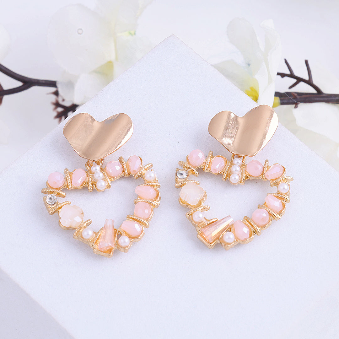 Pink Rhinestone little Heart Earrings