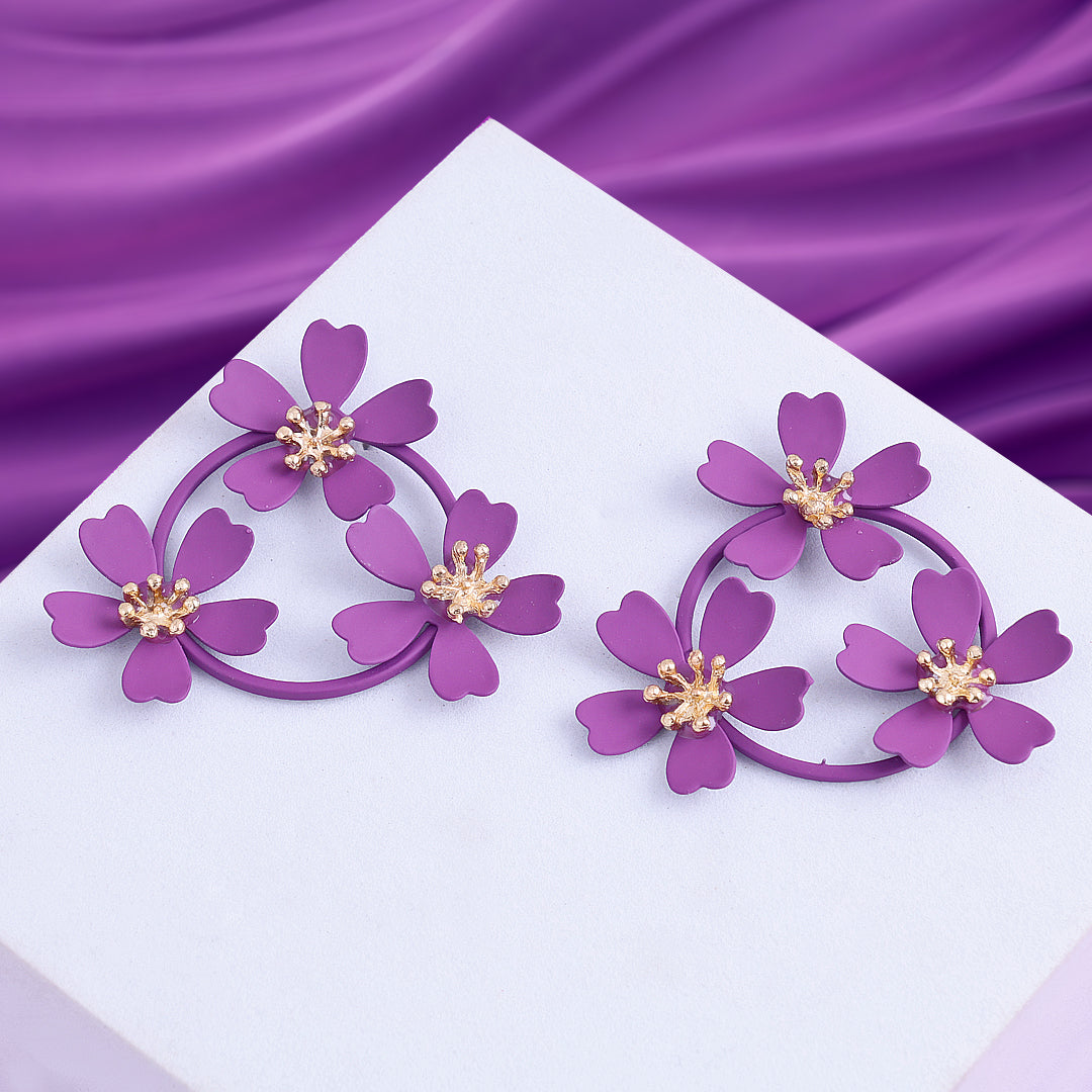 Trendy Purple Flower Stud Earrings