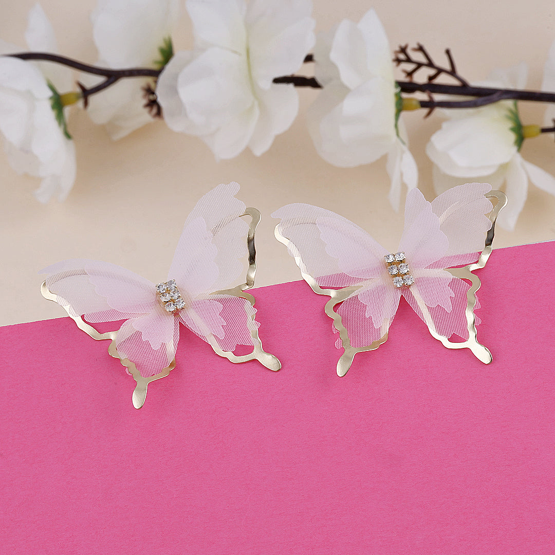 Gold Plated Pink Butterfly Earrings