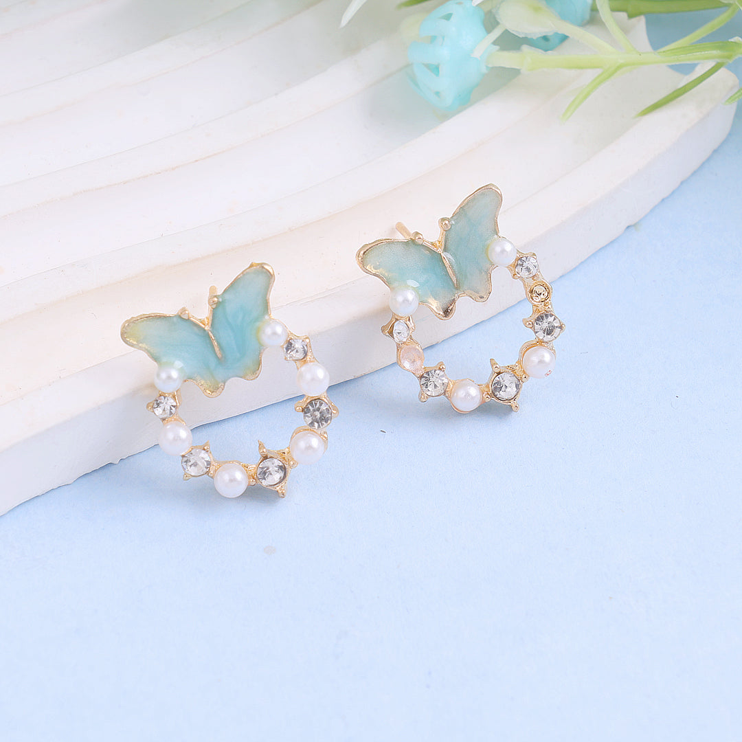 Shiny Blue Mini Butterfly Earrings