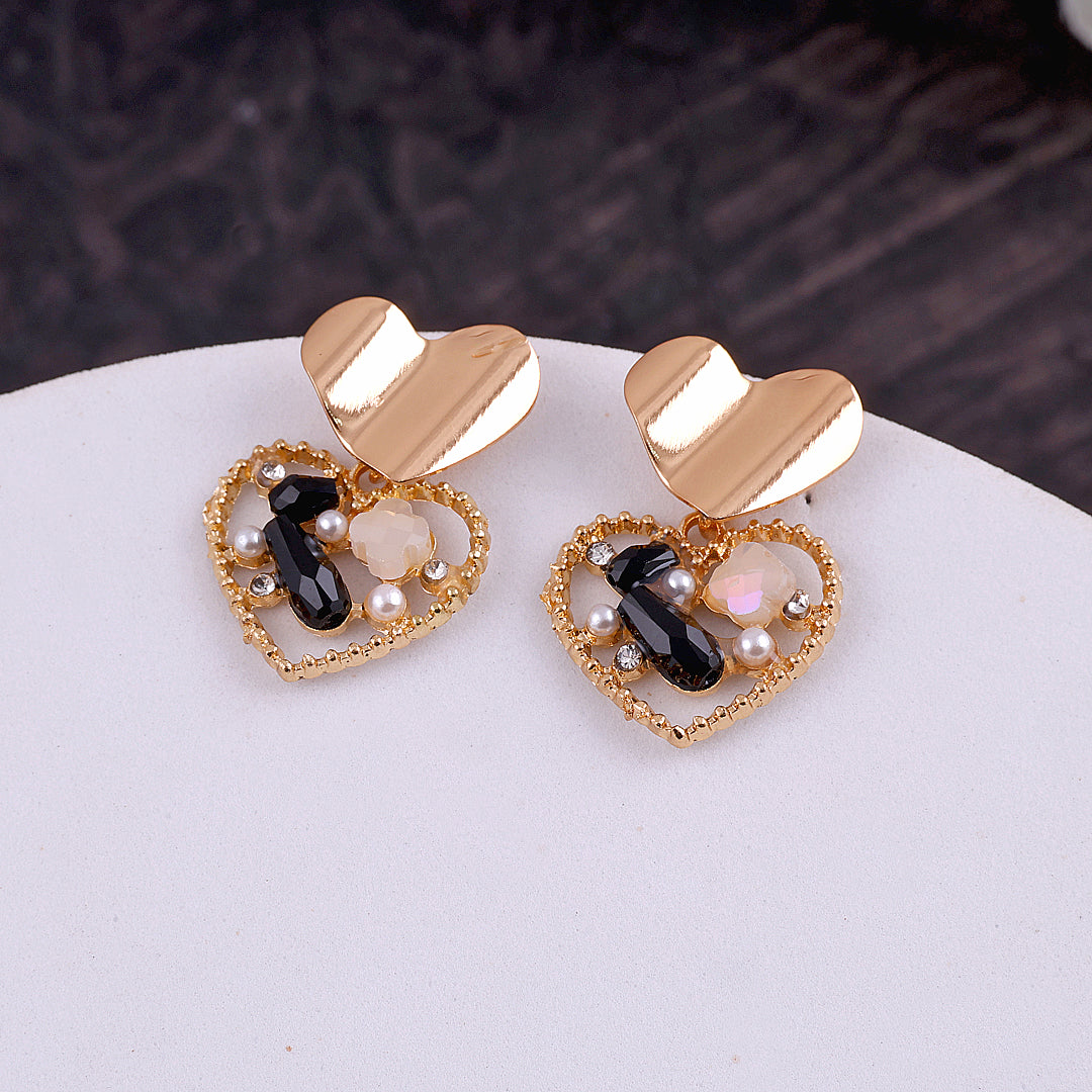 Black Rhinestone Heart Drop Earrings