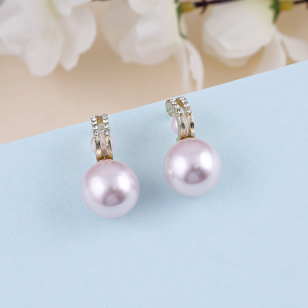 Double Circle Pearl Zircon Earrings