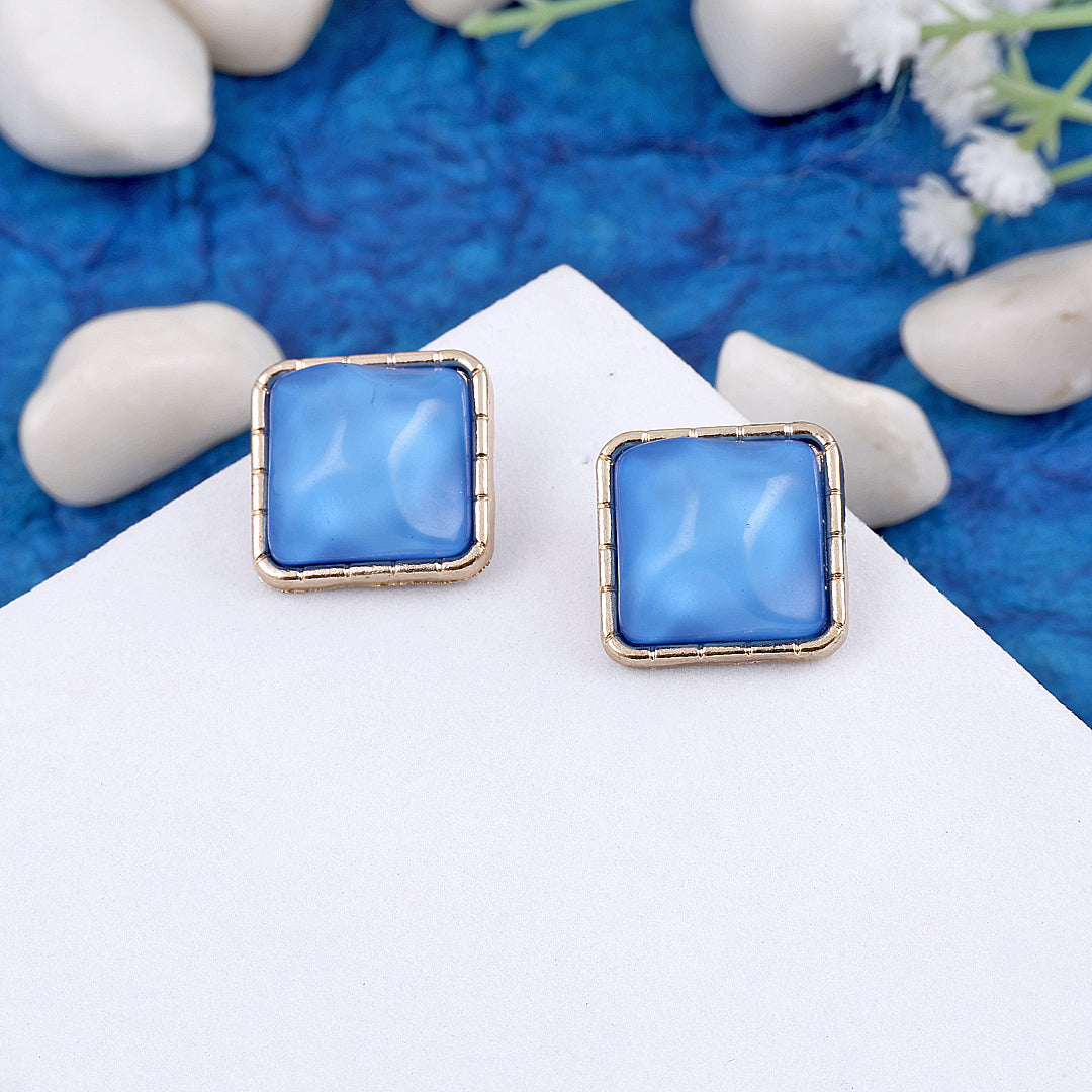 Gold Plated Blue Square Earrings