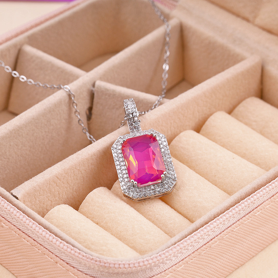 Pink Crystal Square Necklace