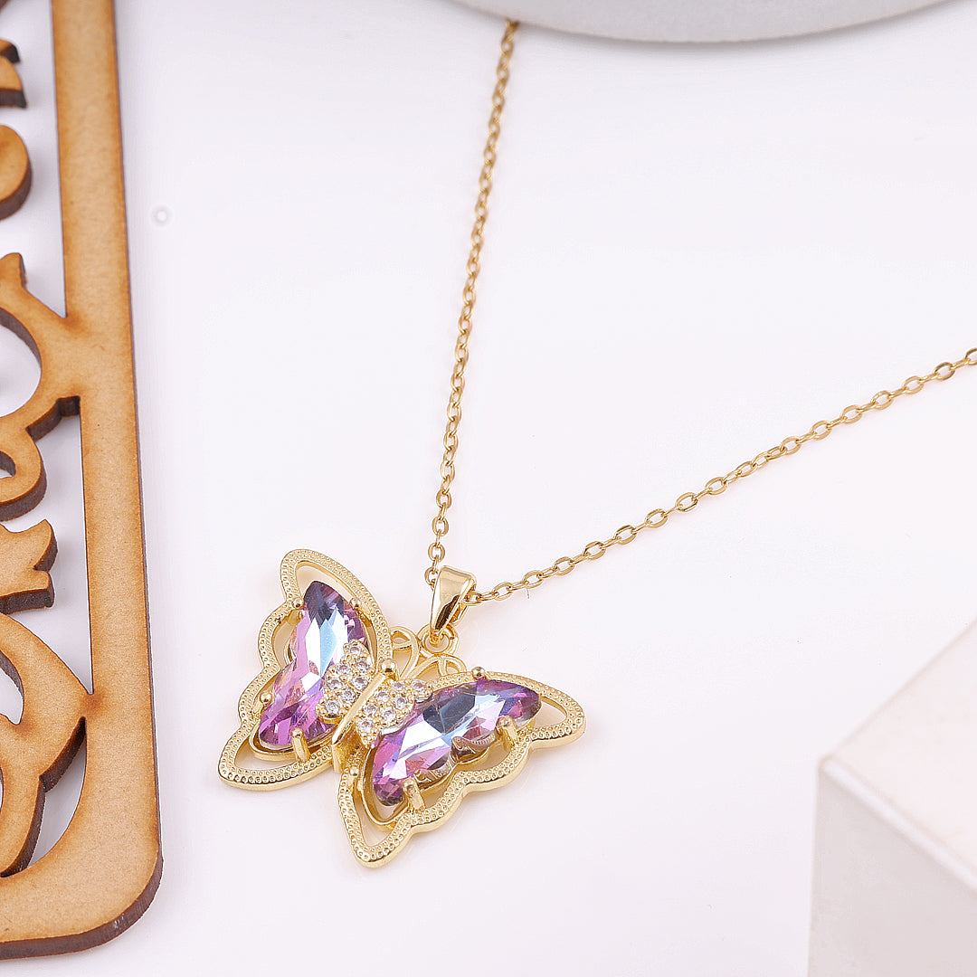 Golden Plated Crystal Butterfly Necklace