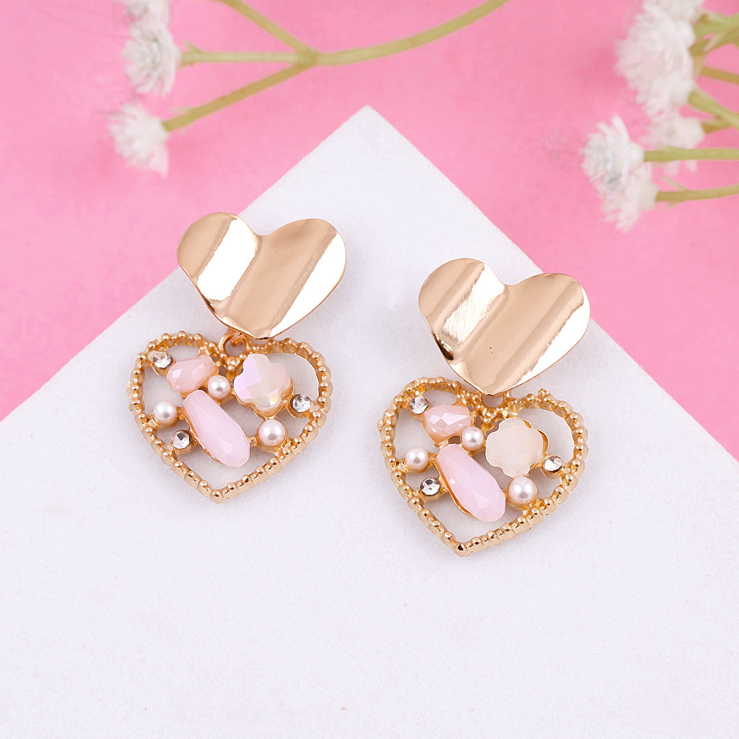 Pink Rhinestone Heart Earrings