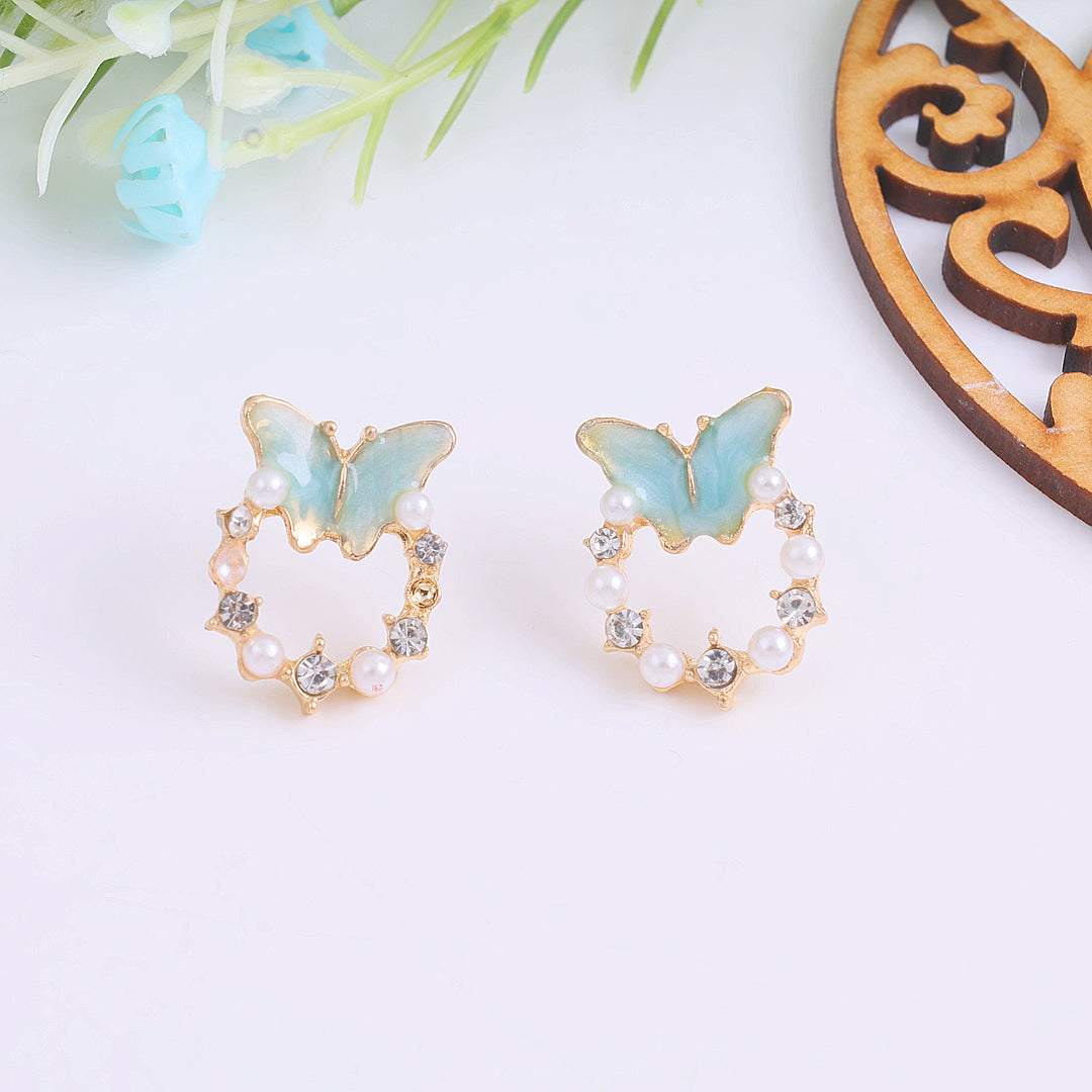 Shiny Blue Mini Butterfly Earrings