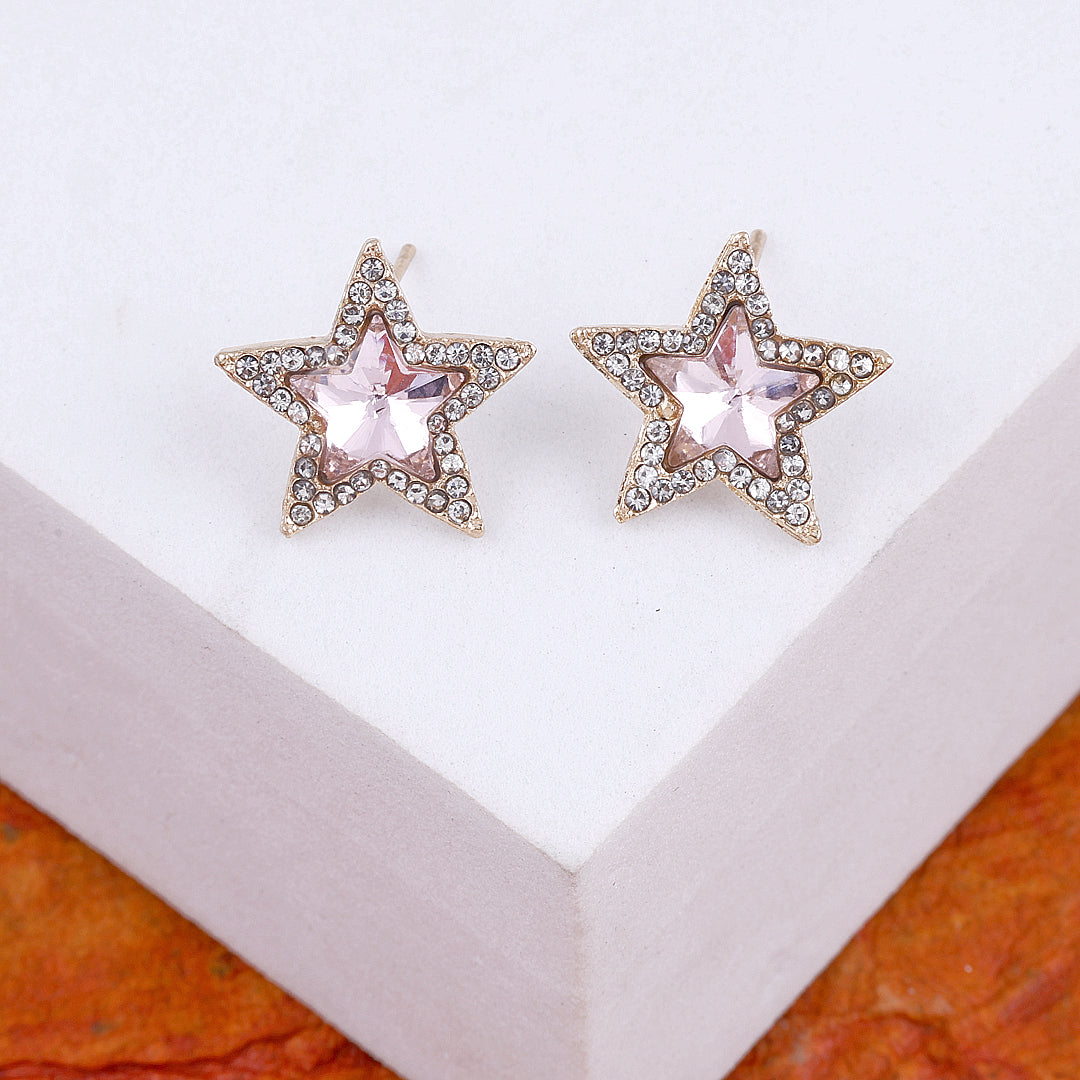 Pink Star Crystal Stud Earrings