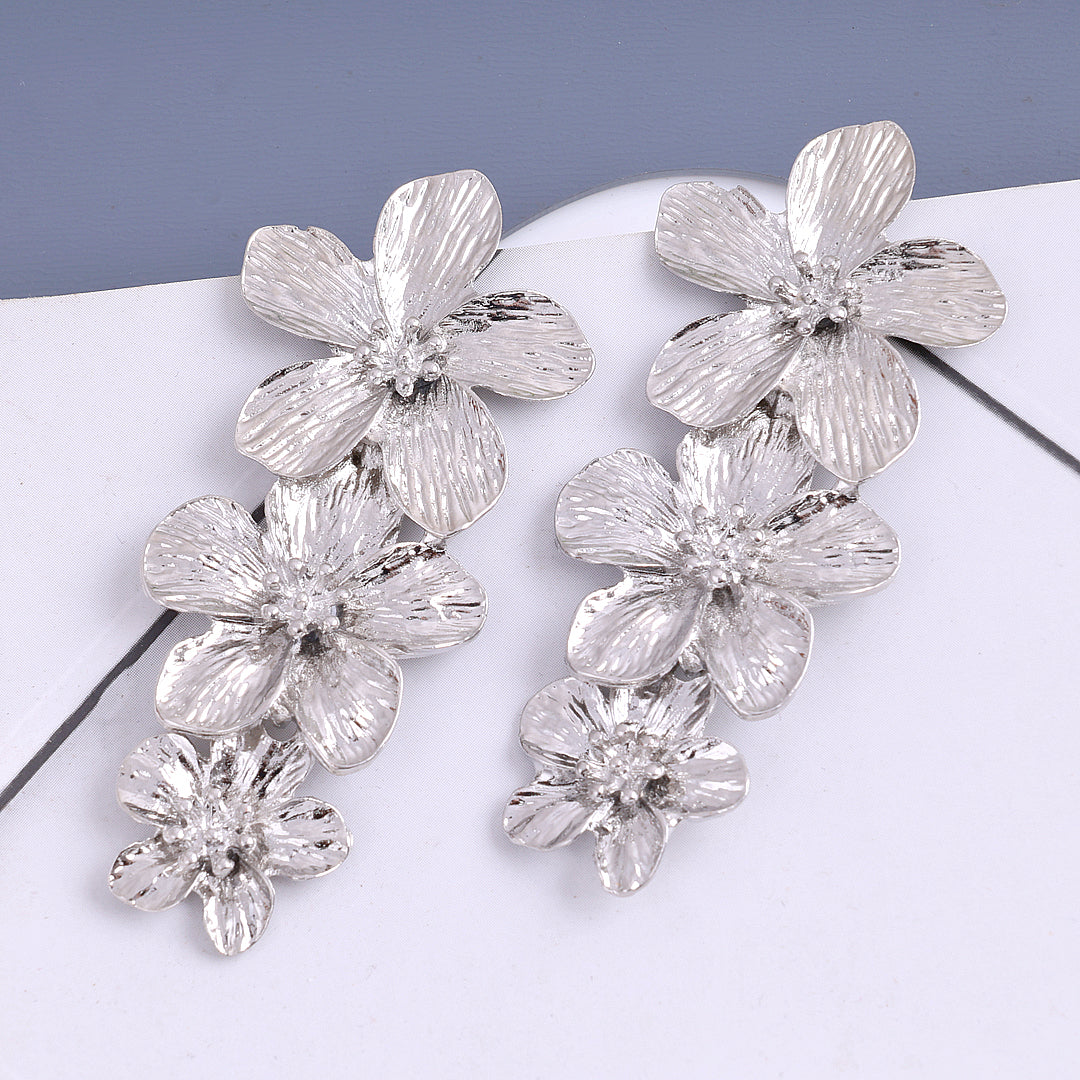 Silver Tripal Flower Earrings