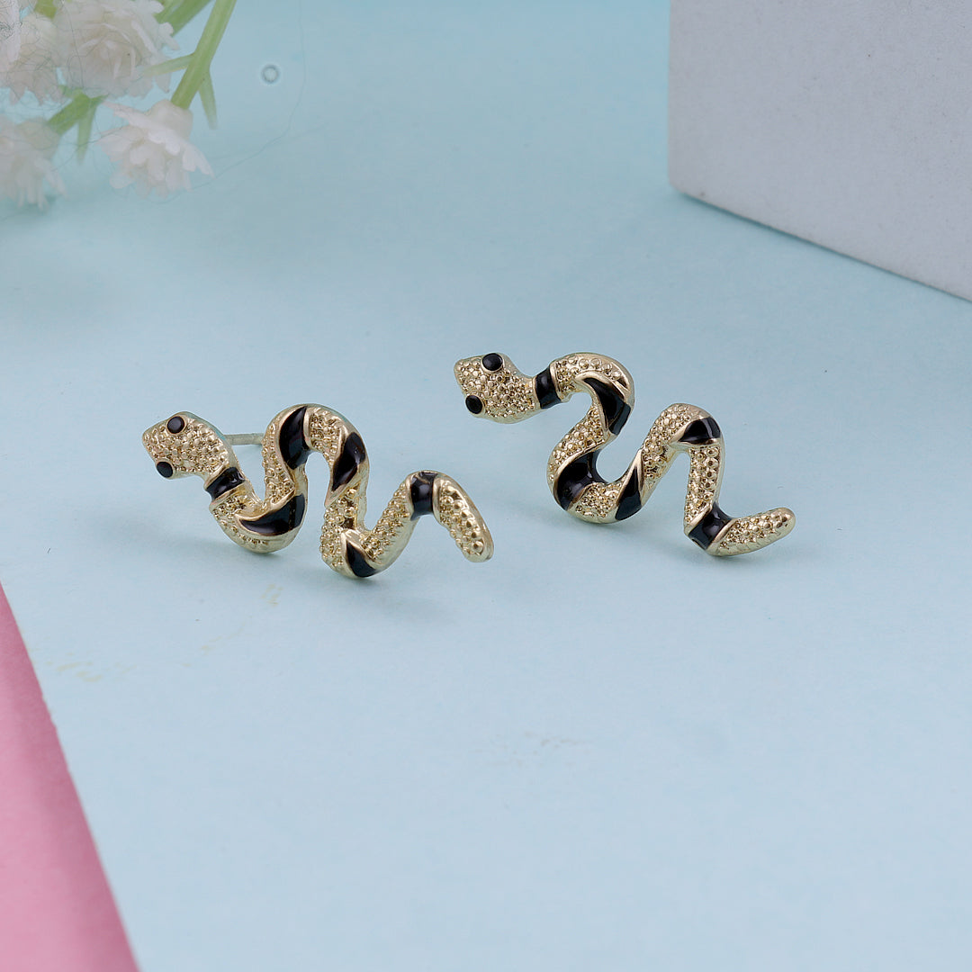 Vintage Gold Color Snake Stud Earrings