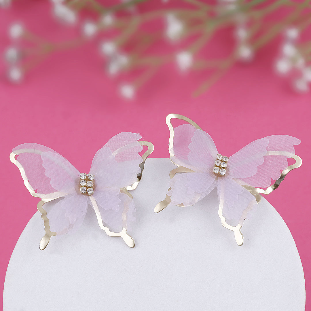 Gold Plated White Butterfly Earrings