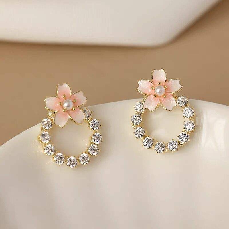 Peach Flower Crystal Earring