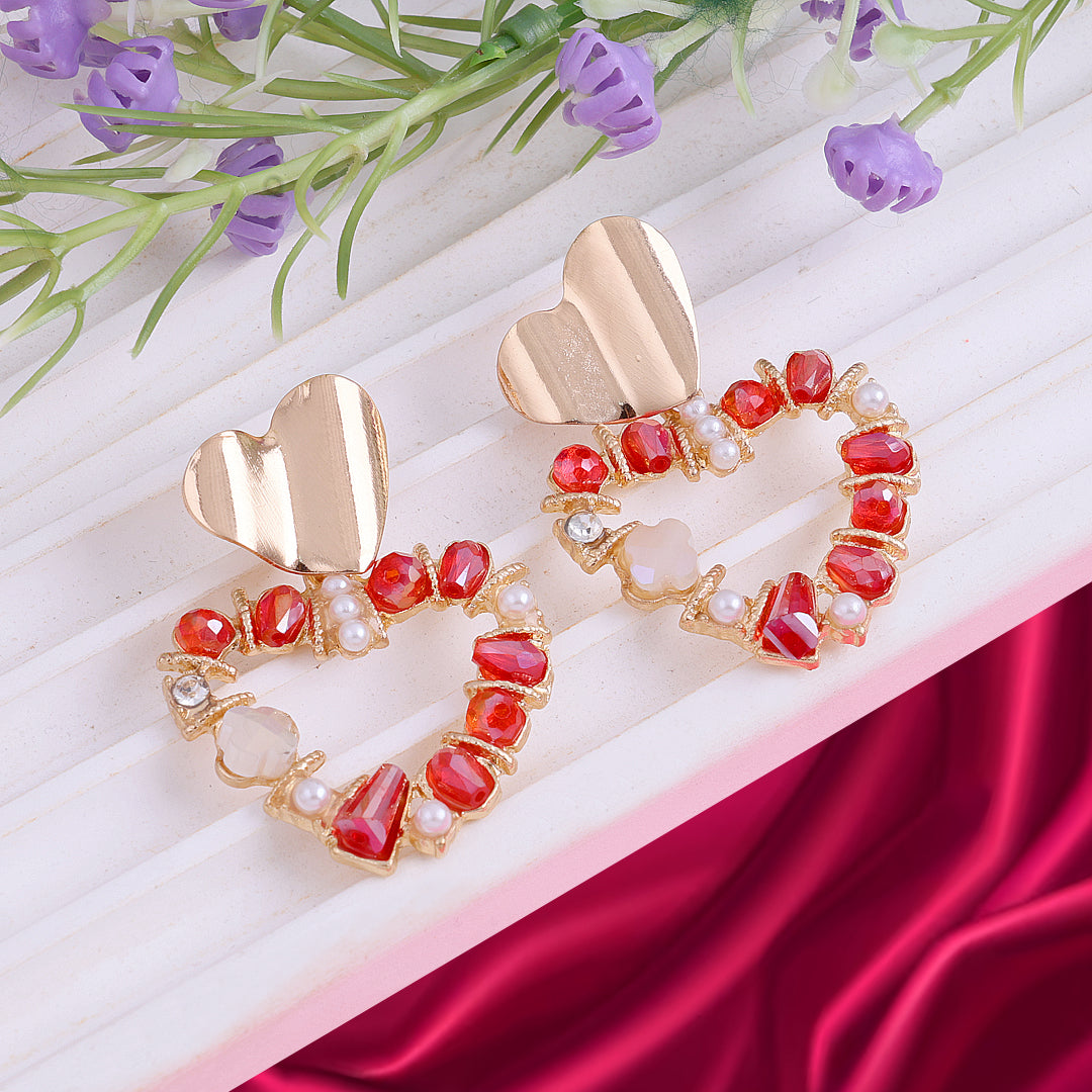 Red Rhinestone Heart Earrings