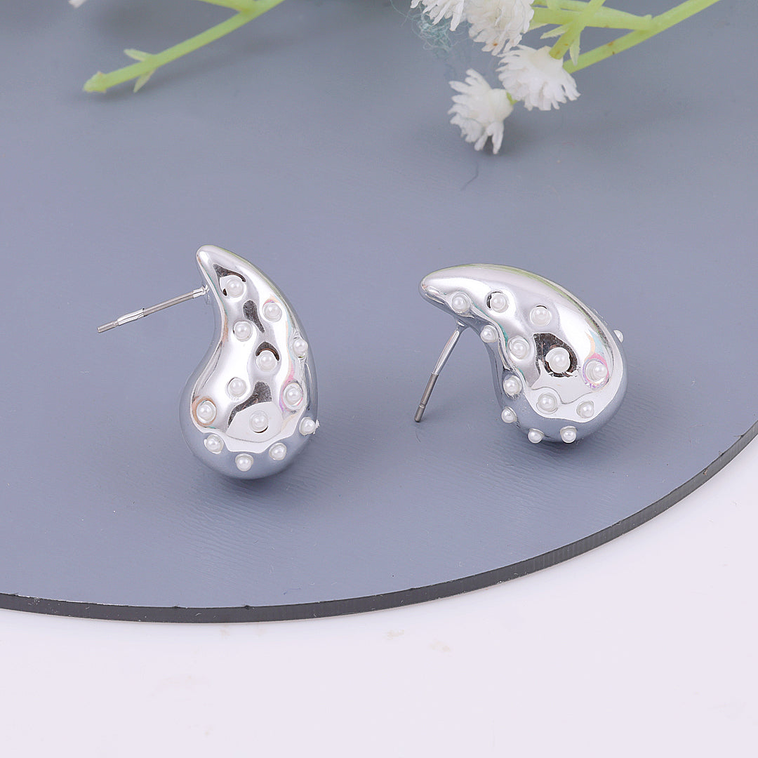 Silver Eye Drop Stud Earrings