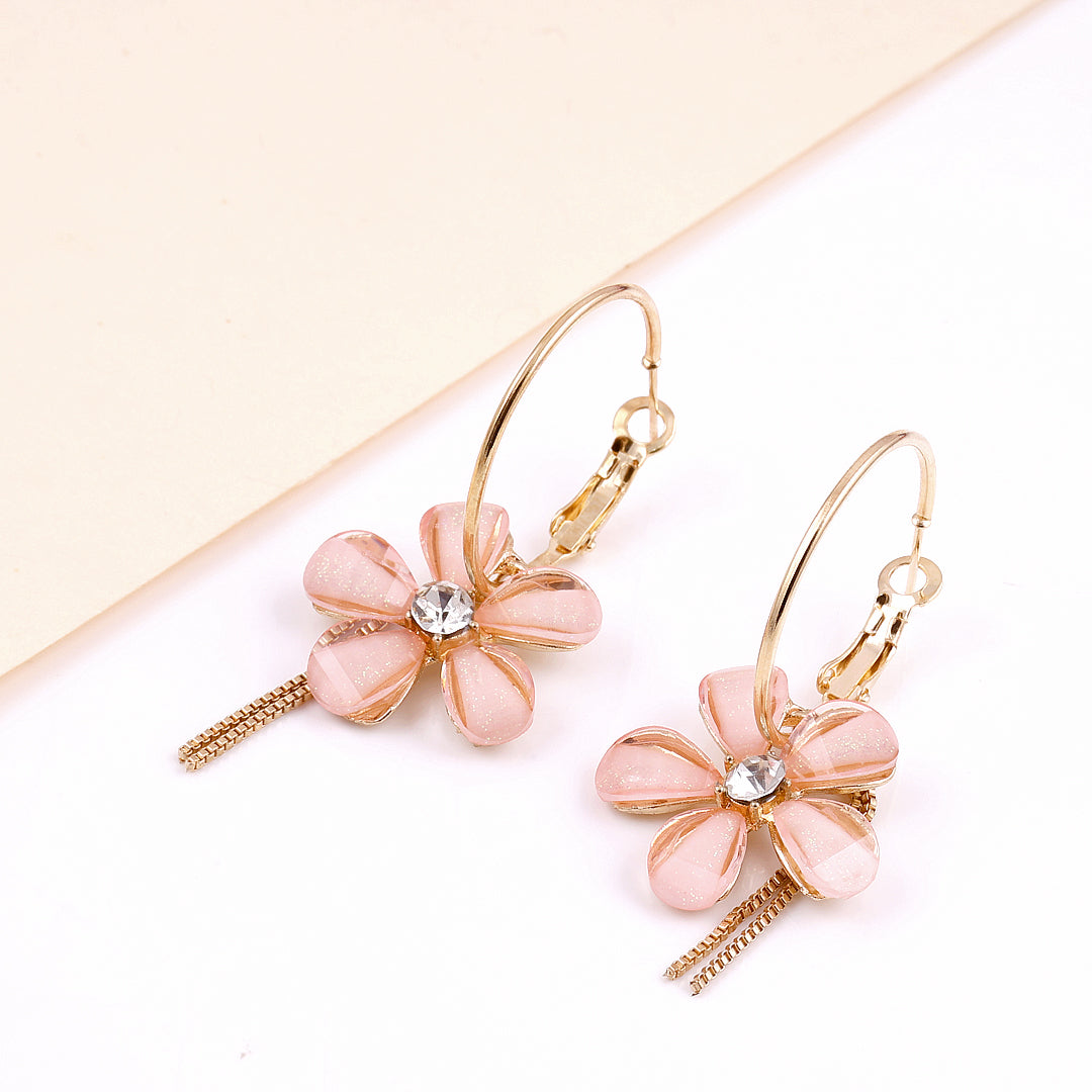 Pink Flower Hoop Earrings