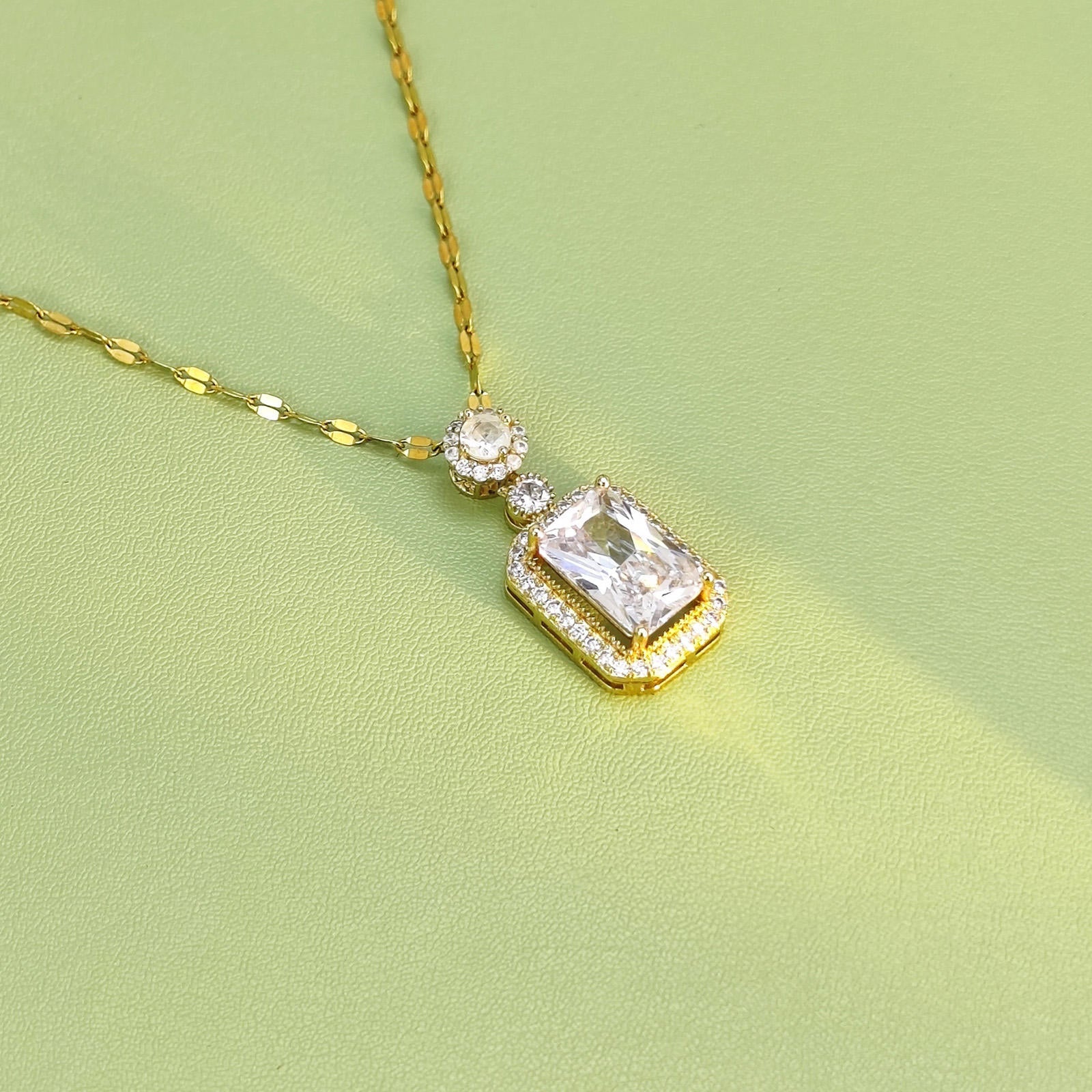 Gold Emerald With White Stone Necklace