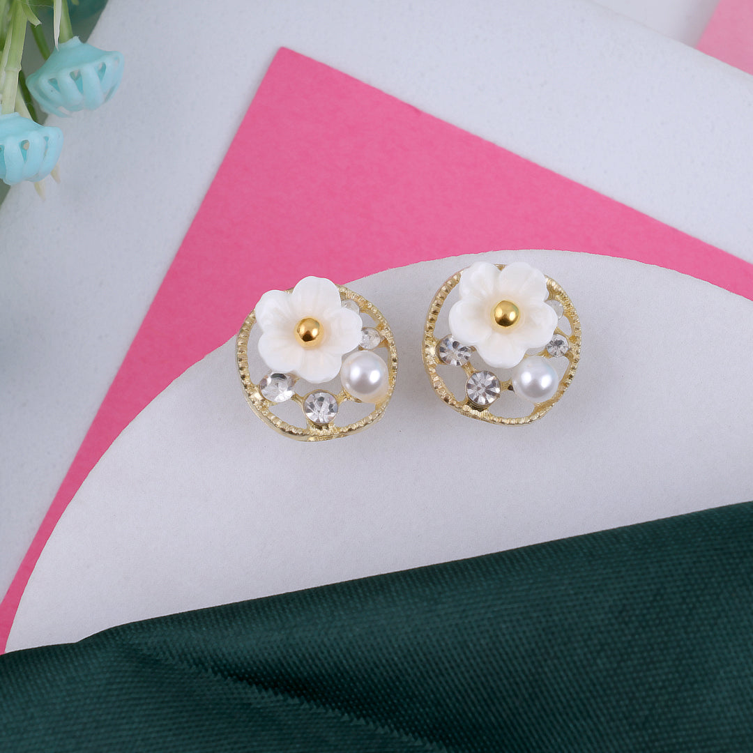 Gold plated White Flower Earrings