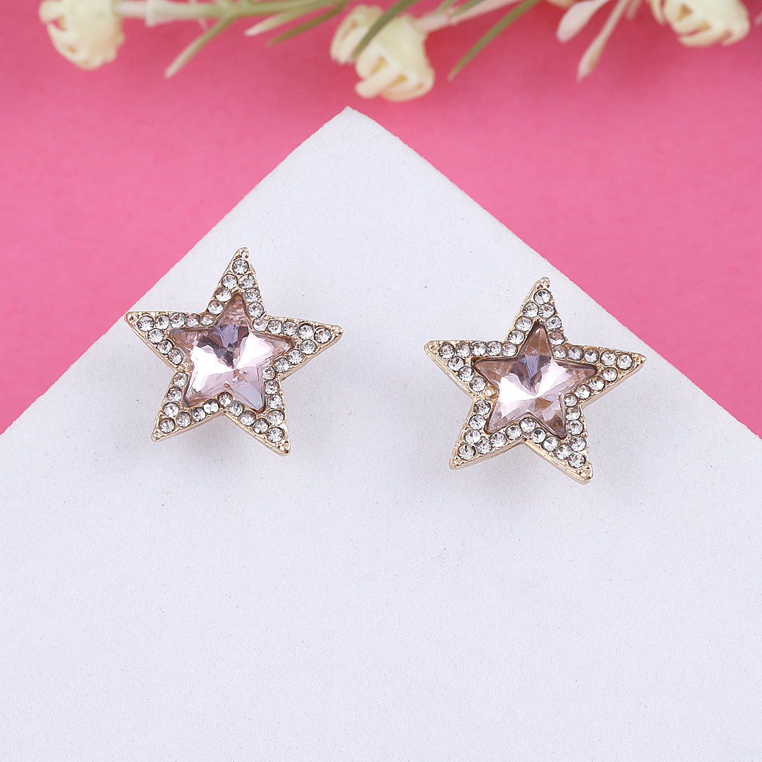 Pink Star Crystal Stud Earrings