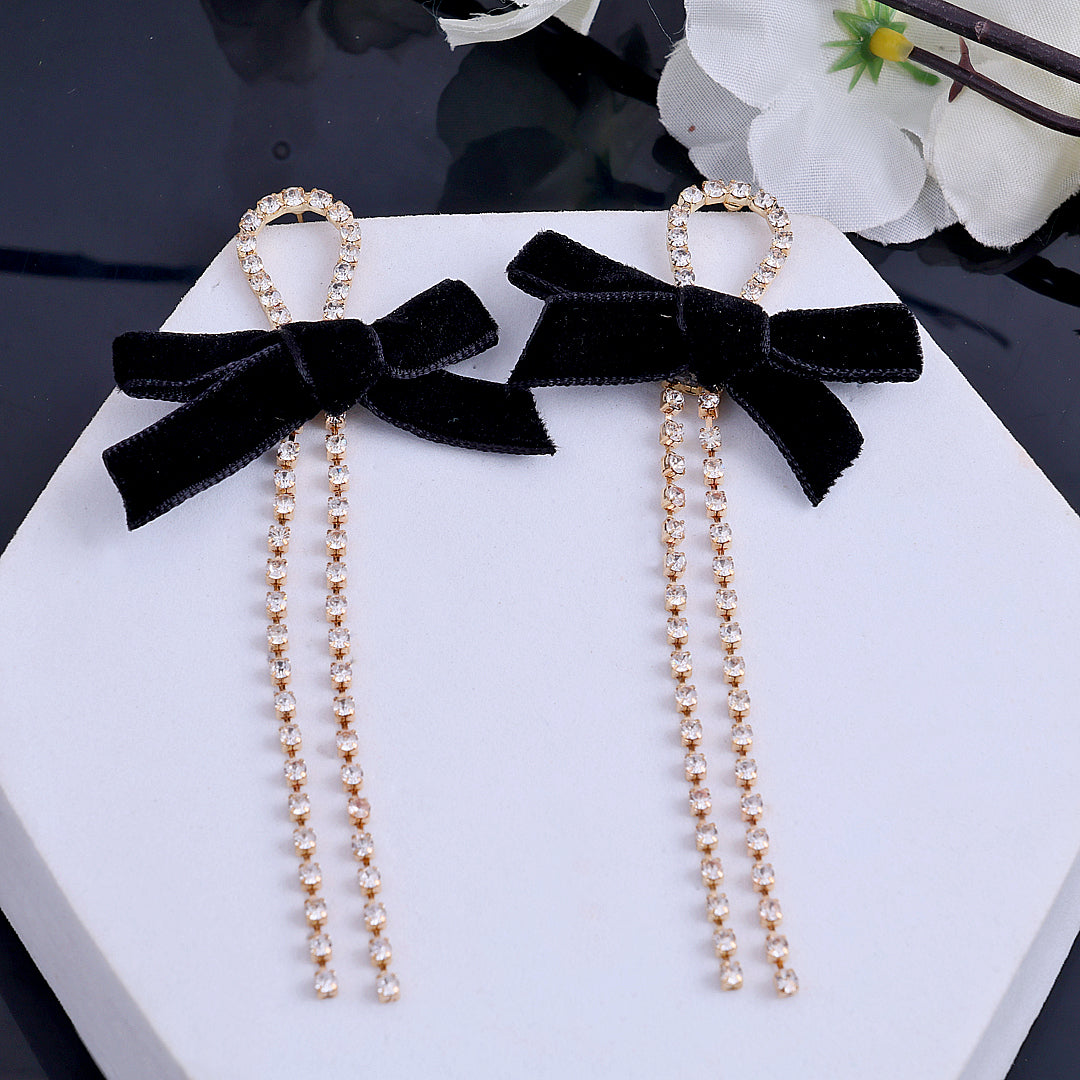 Black Ribbon Tassel Earrings