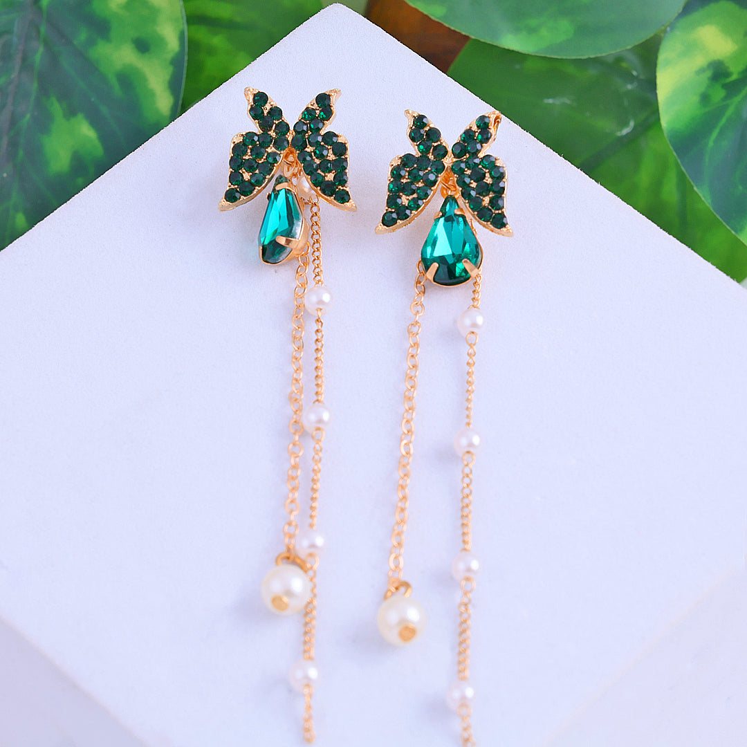 Gold Plated Green Butterfly Earrings