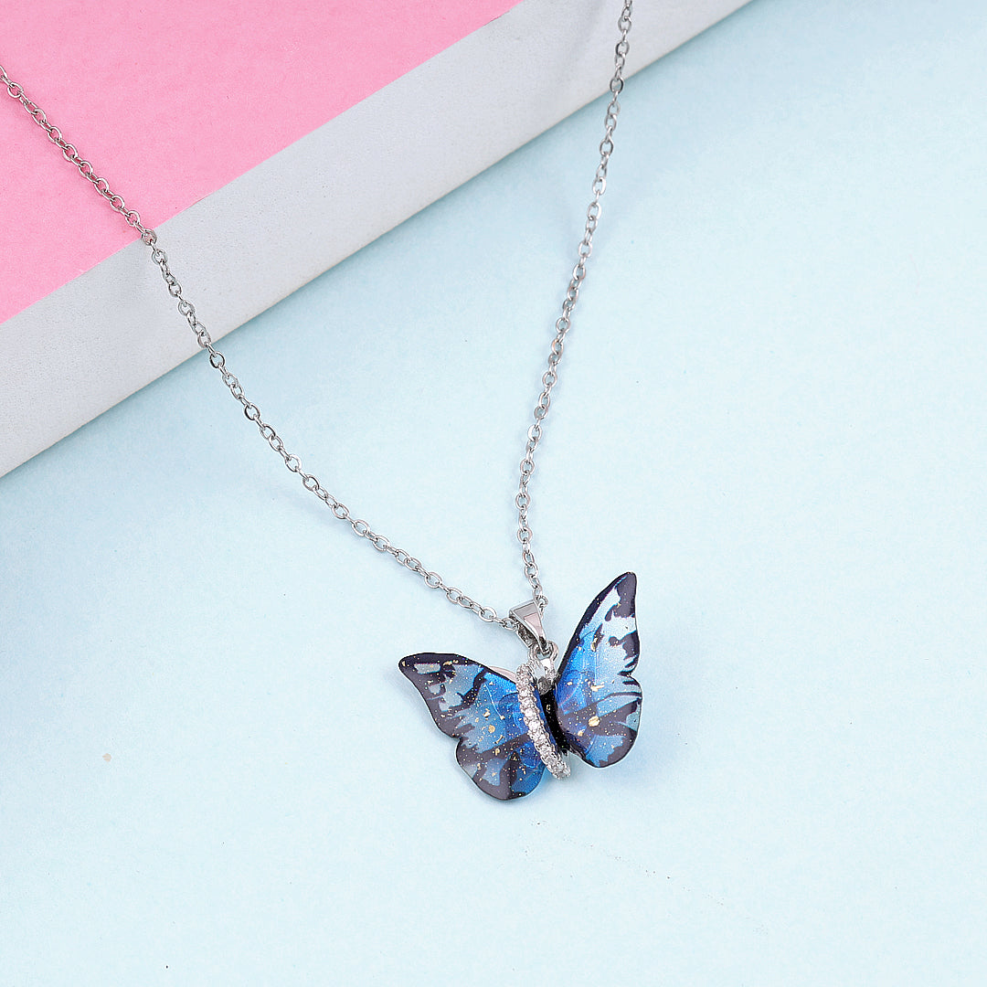 Shiny Blue Butterfly Necklace