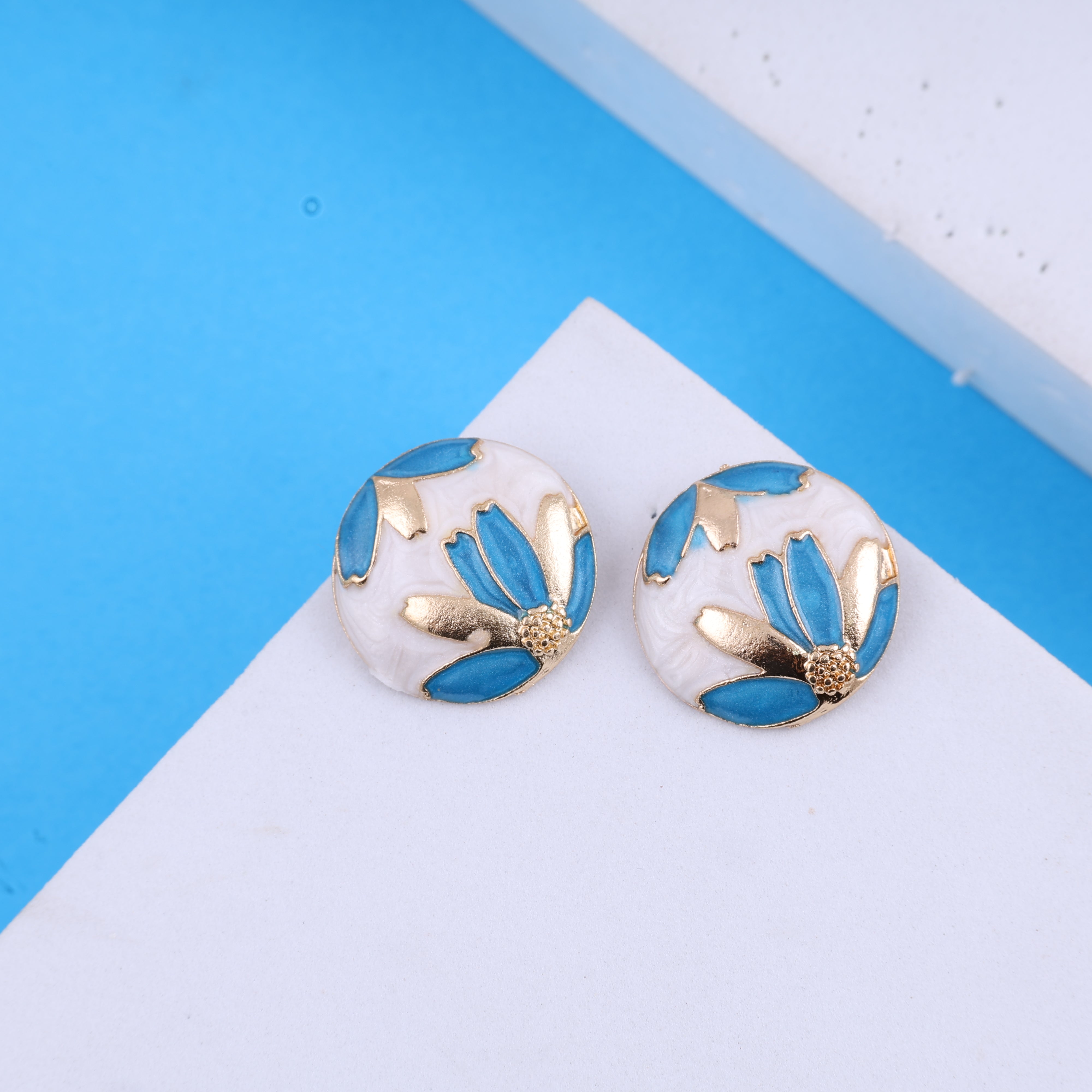 Enamel Drip Oil Blue Stud Earrings